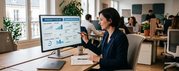 Responsable marketing répartissant un budget entre SEO et Google Ads